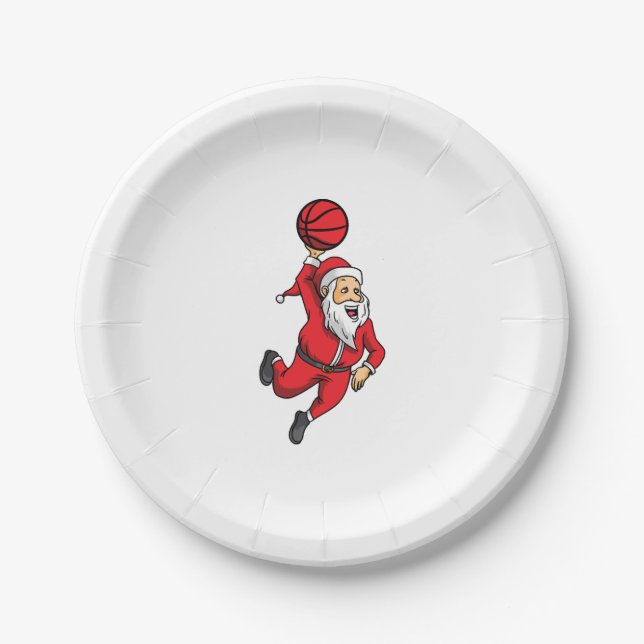 Santa Claus Basketball Basketballer Christmas Paper Plates (Front)