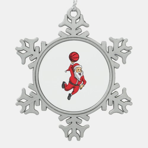 Santa Claus Basketball Basketballer Christmas Snowflake Pewter Christmas Ornament