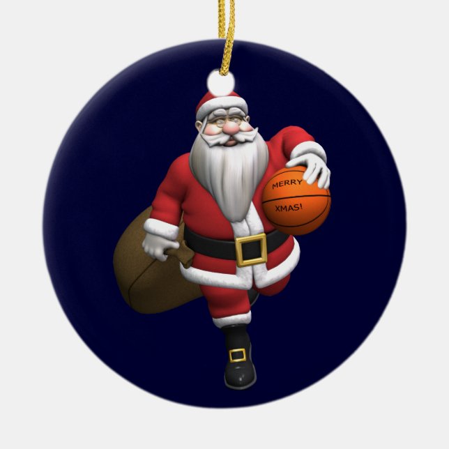 Santa Claus Basketball Player Ceramic Ornament (Front)