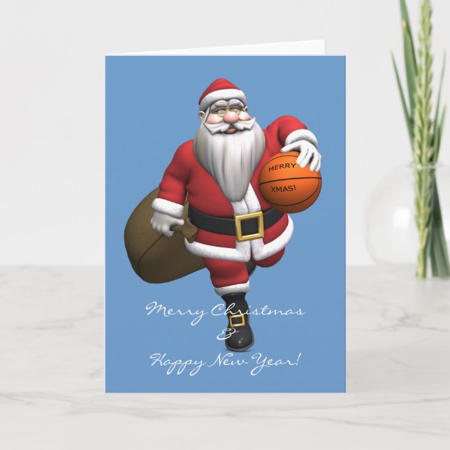 Santa Claus Basketball Player Holiday Card (Front)