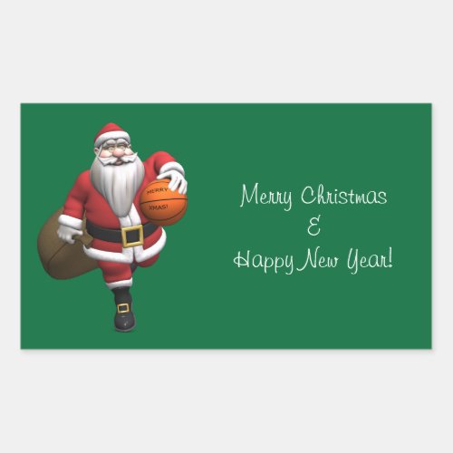 Santa Claus Basketball Player Rectangular Sticker
