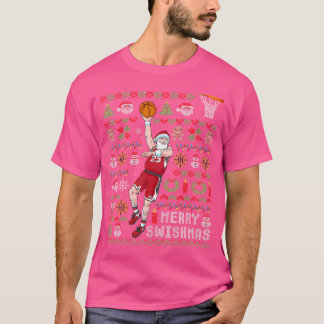 Santa Claus Basketball Ugly Christmas Merry Swishm T-Shirt