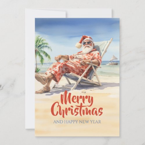 Santa Claus Beach Watercolor Holiday Card