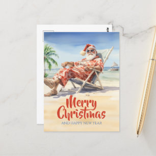 Santa Claus Beach Watercolor Postcard