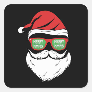 Santa Claus Beard Hat Sunglasses Beard Square Sticker