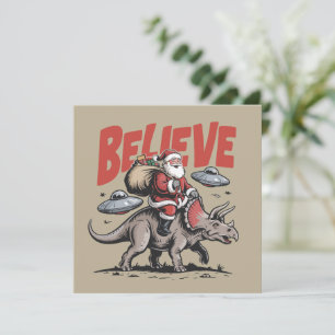 Santa Claus Believe Dinosaur Christmas Triceratops Holiday Card