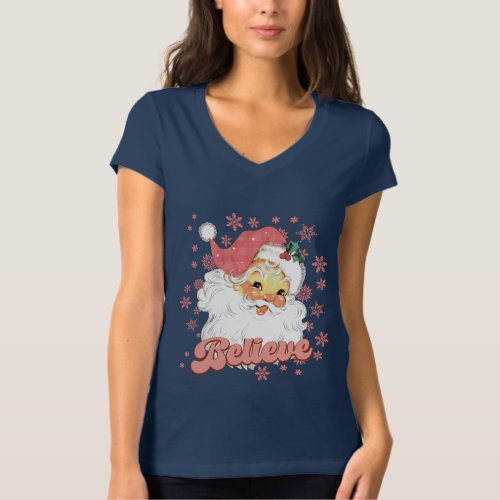 Santa Claus Believe Pink Christmas T_Shirt
