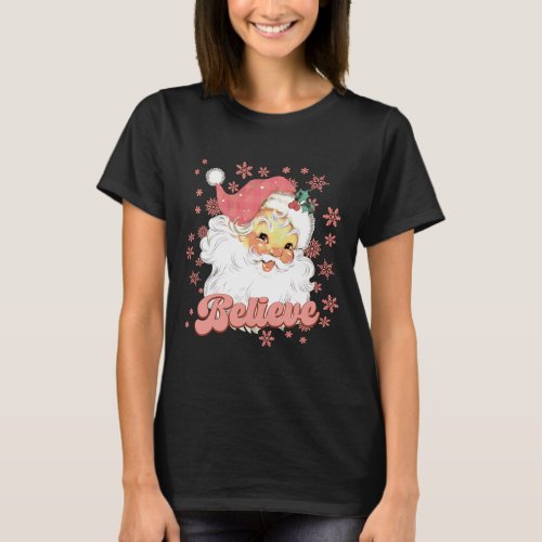 Santa Claus Believe Pink Christmas T_Shirt