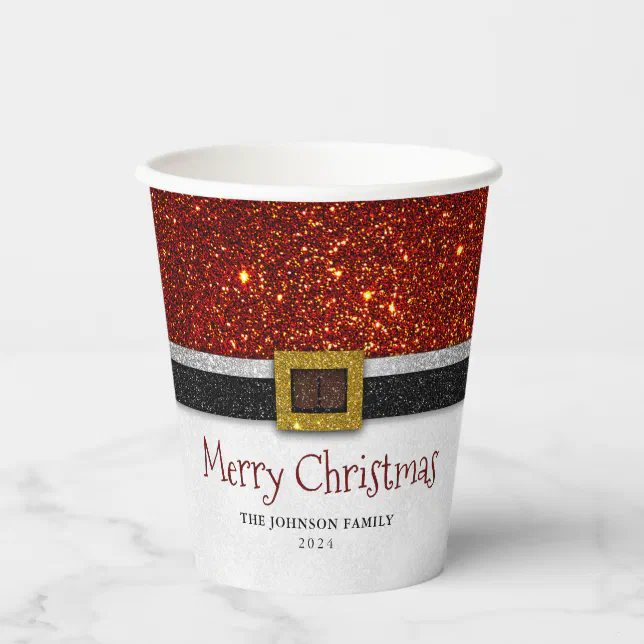 Santa Claus Belt and Buckle - Merry Christmas Paper Cups | Zazzle