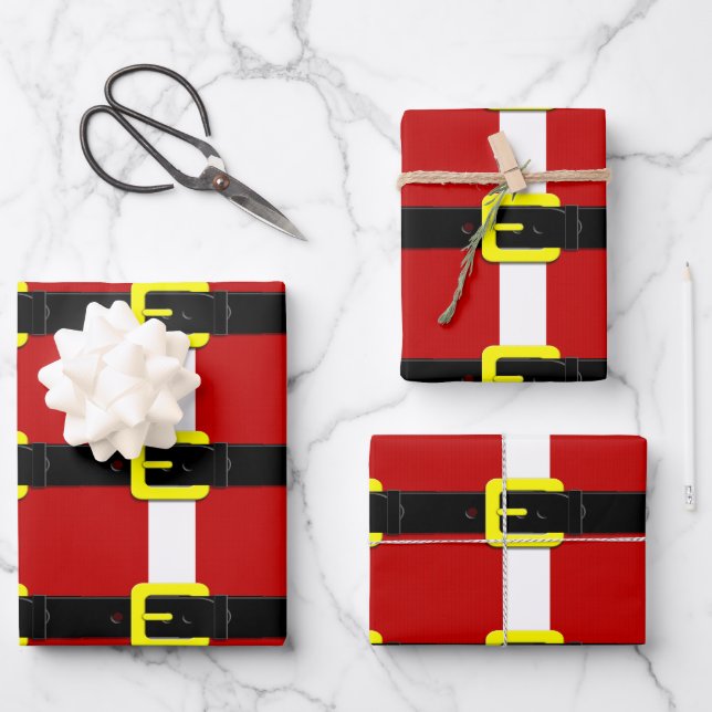 Santa Claus Belt Red Yellow And White Wrapping Paper Sheets (Front)