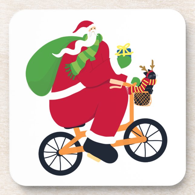 Santa Claus bike  Beverage Coaster (Front)