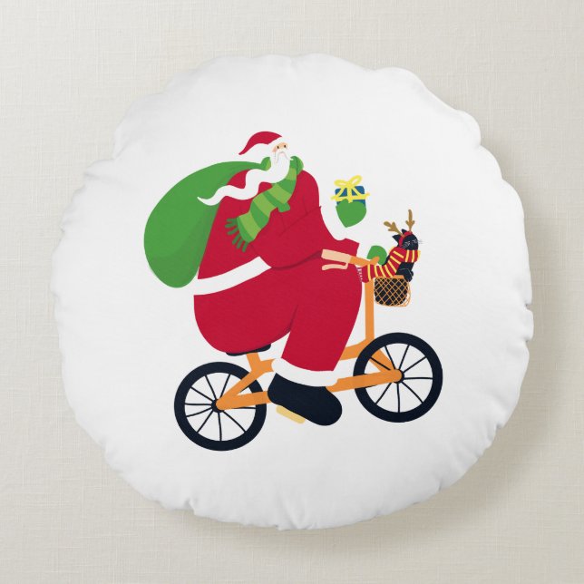 Santa Claus bike  Round Pillow (Front)