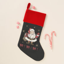 Santa Claus Black and Red Christmas Stocking
