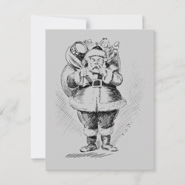 Santa Claus Black and White Illustration Invitation (Front)