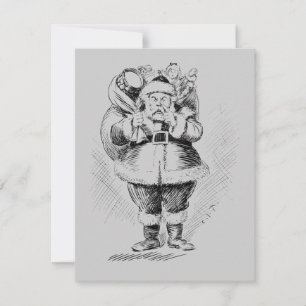 Santa Claus Black and White Illustration Invitation