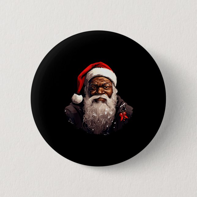 Santa Claus Black Christmas Xmas Santa Afro Africa Button (Front)