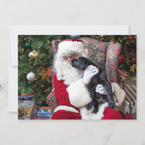 Santa Claus Black Lab Dog Christmas Cute Puppy Holiday Card