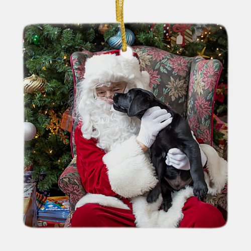 Santa Claus Black Labrador Christmas Cute Puppy Ceramic Ornament