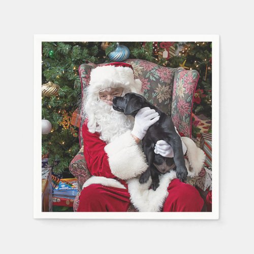 Santa Claus Black Labrador Christmas Cute Puppy Napkins
