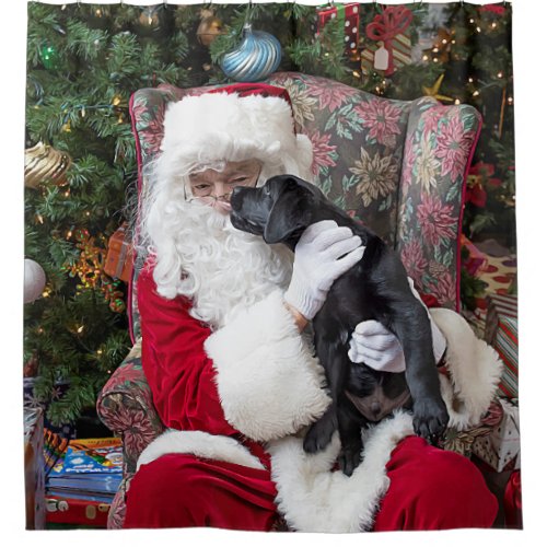 Santa Claus Black Labrador Christmas Cute Puppy Shower Curtain