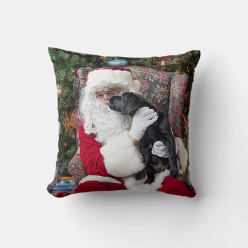 Santa Claus Black Labrador Christmas Puppy Throw Pillow
