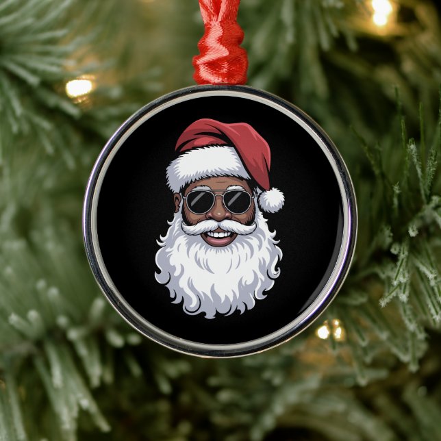 Santa Claus Black Xmas Santa Afro African American Metal Ornament (Tree)