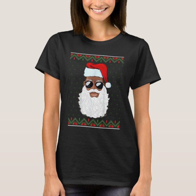 Santa Claus Black Xmas Santa Afro African American T-Shirt (Front)