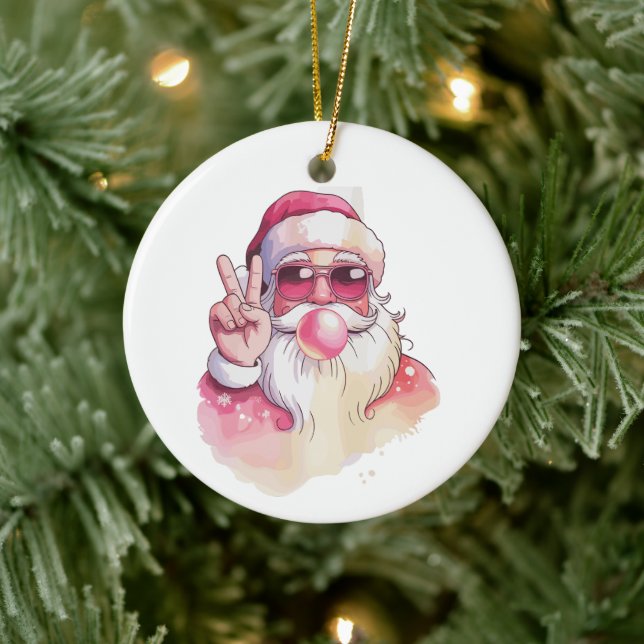 Santa Claus Blowing Bubble Gum Pink Sunglasses  Ceramic Ornament (Tree)