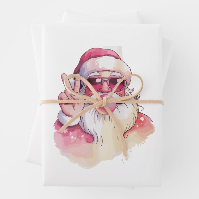 Santa Claus Blowing Bubble Gum Pink Sunglasses  Wrapping Paper Sheets (In situ)