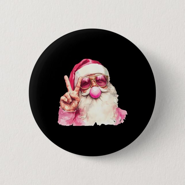 Santa Claus Blowing Bubble Gum Pink Sungles Christ Button (Front)