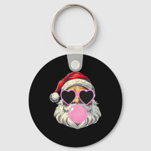 Santa Claus Blowing Bubble Gum Pink Sungles Christ Keychain