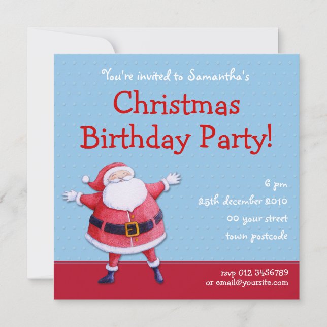 Santa Claus blue Christmas BIrthday Invitation (Front)