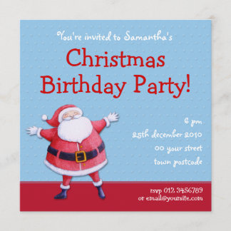 Santa Claus blue Christmas BIrthday Invitation