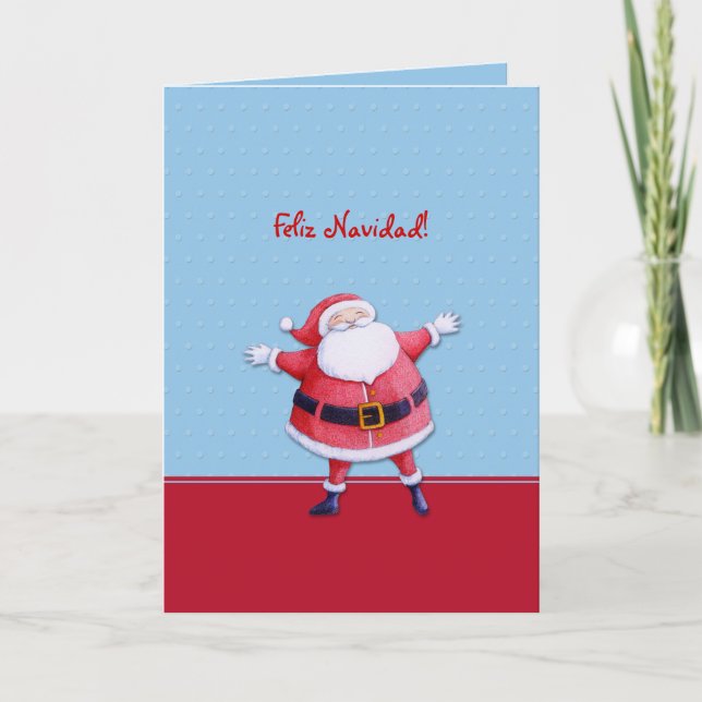 Santa Claus blue Spanish Christmas Card (Front)