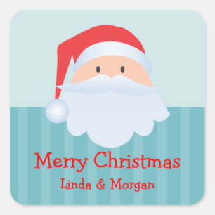 Santa Claus blue stripes Merry Christmas gift tag