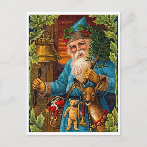 Santa Claus bringing toys on Christmas vintage Postcard
