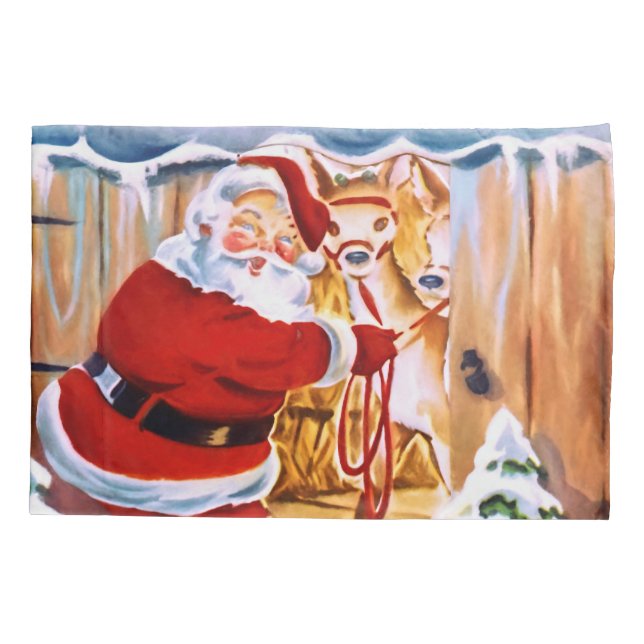 Santa Claus brings his reindeers Pillow Case (Back)