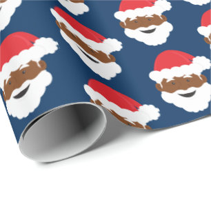 Santa Claus Brown Skin Blue Christmas Wrapping Paper