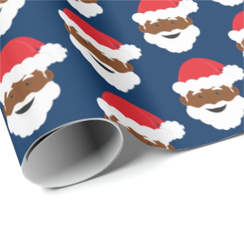 Santa Claus Brown Skin Blue Christmas Wrapping Paper