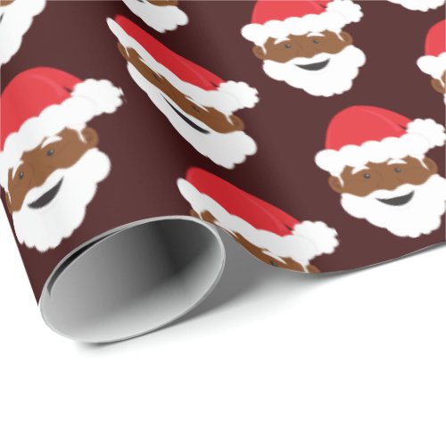 Santa Claus Brown Skin Burgundy Christmas Wrapping Paper