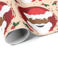 Black Santa Claus Sparkle Aesthetic Christmas Red Wrapping Paper