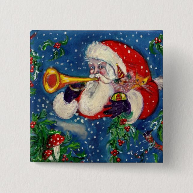 SANTA CLAUS  BUGLER Musical Christmas Night Button (Front)