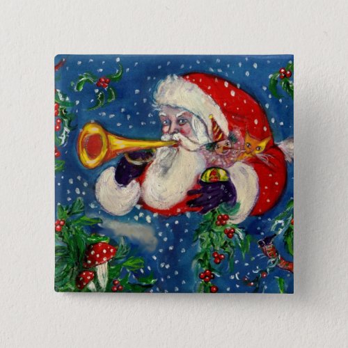 SANTA CLAUS  BUGLER Musical Christmas Night Button
