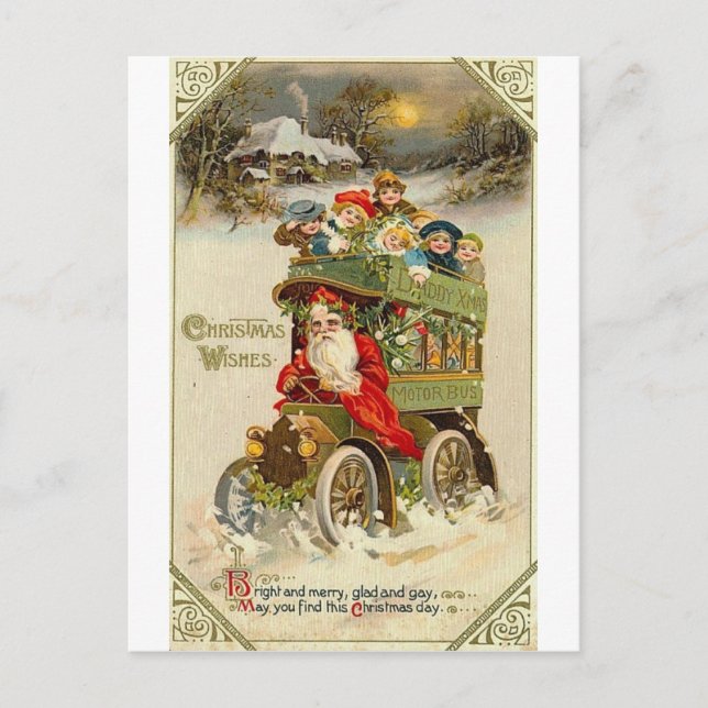 Santa Claus buses and children Postcard (Front)