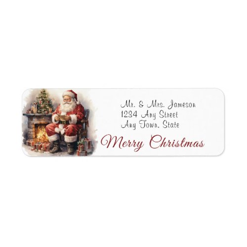 Santa Claus by Fireplace Merry Christmas   Label