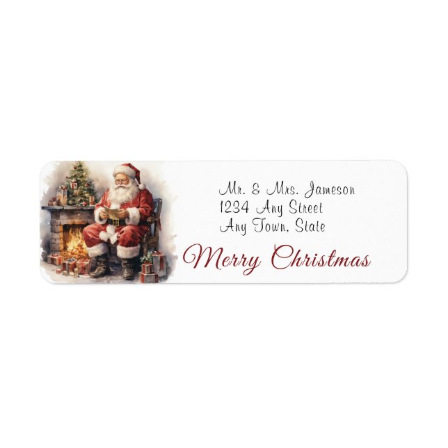 Santa Claus by Fireplace Merry Christmas   Label (Front)