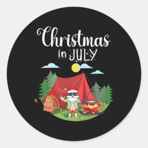 Santa Claus Camping Merry Christmas In July Day To Classic Round Sticker
