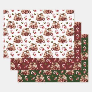 Santa Claus Candy Cane Pattern Christmas Wrapping Paper Sheets