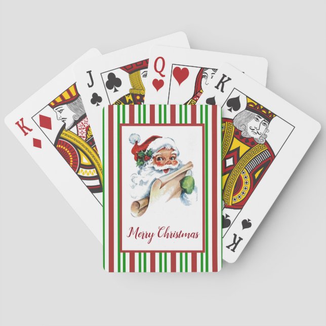 Santa Claus Candy Cane Pattern Your Greeting Poker Cards (Back)
