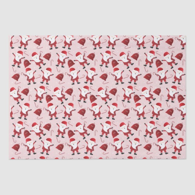 Santa Claus Candy Canes Pattern Red Tissue Paper (Front)